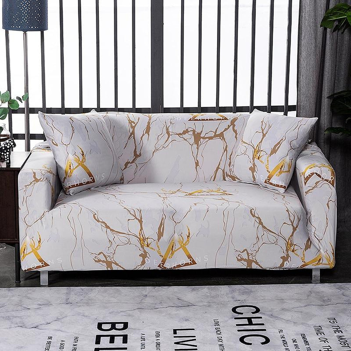 Sofa Cover – Marble Gold – Ivory Cream