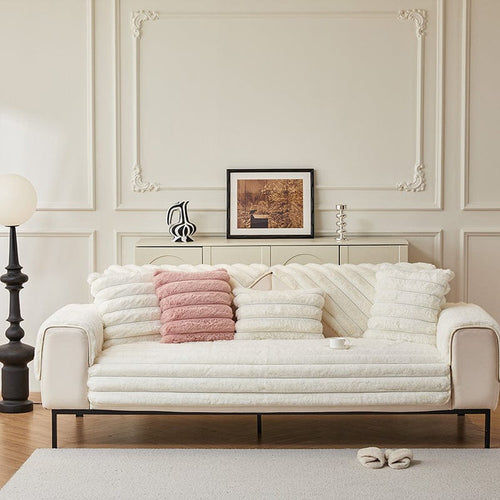 Non-Slip Sofa Cover – Pinstripe Knit – Ivory Cream