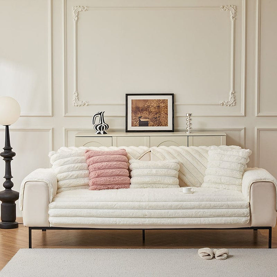 Non-Slip Sofa Cover – Pinstripe Knit – Ivory Cream