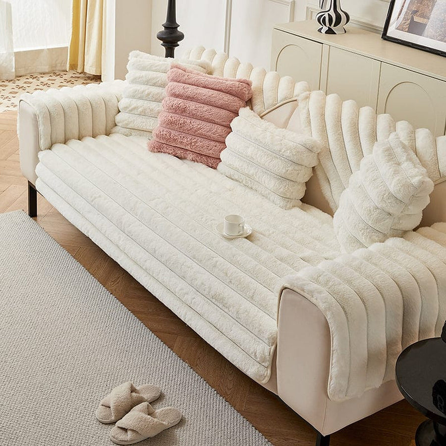 Non-Slip Sofa Cover – Pinstripe Knit – Ivory Cream