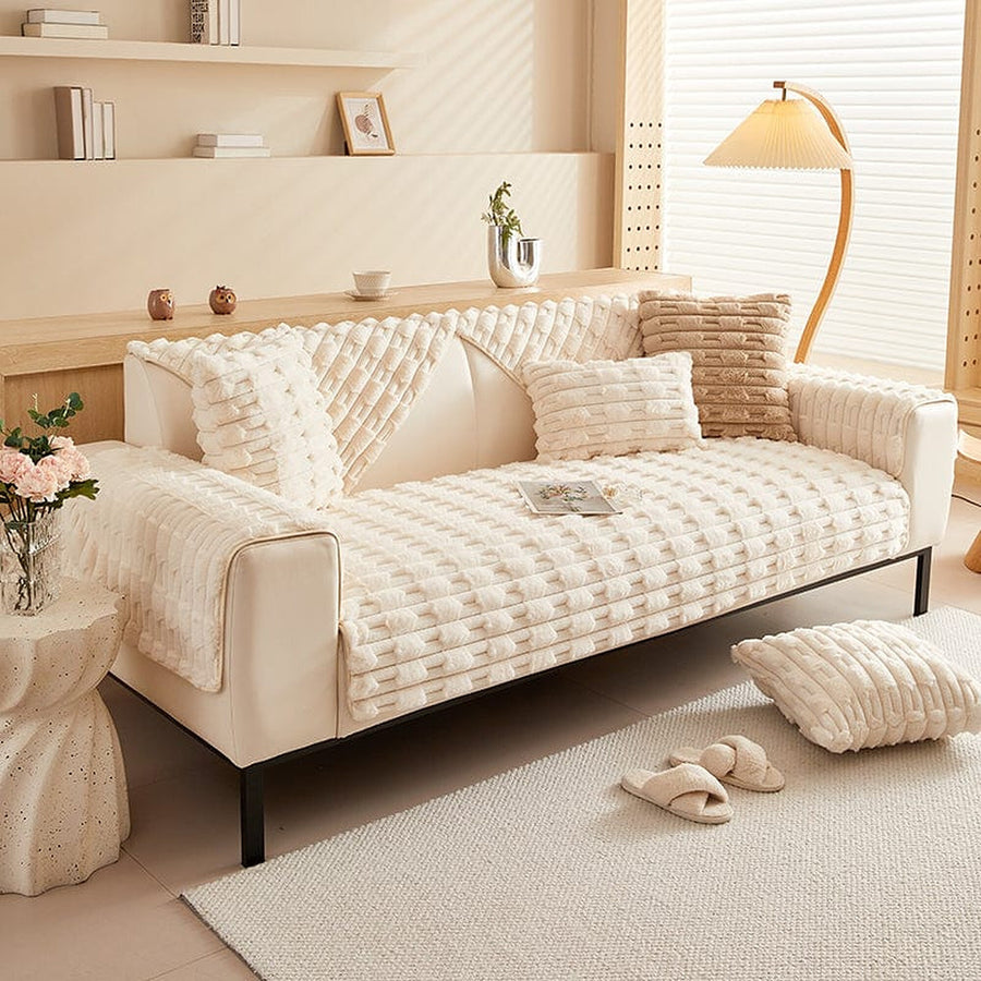 Non-Slip Sofa Cover – Quilted Waffle – Ivory Cream