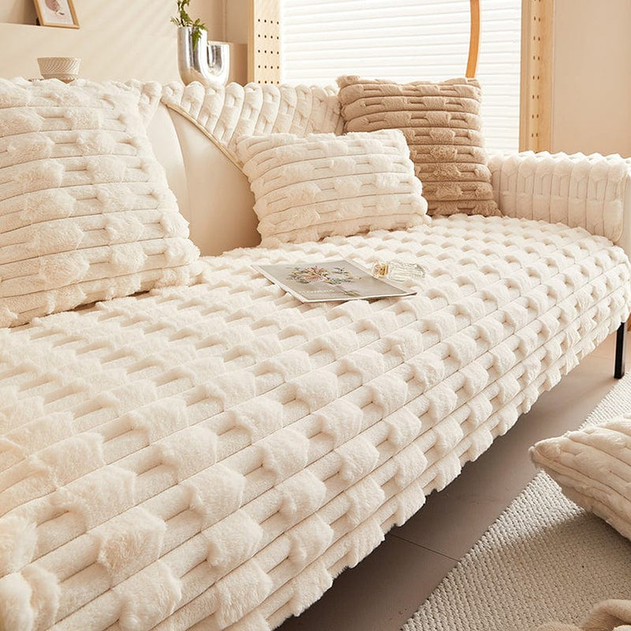 Non-Slip Sofa Cover – Quilted Waffle – Ivory Cream