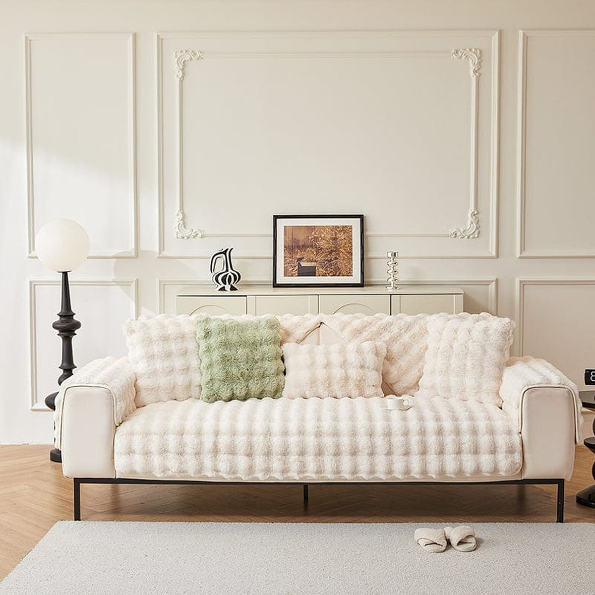 Non-Slip Sofa Cover – Velvet Brick – Ivory Cream