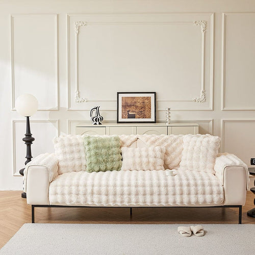 Non-Slip Sofa Cover – Velvet Brick – Ivory Cream