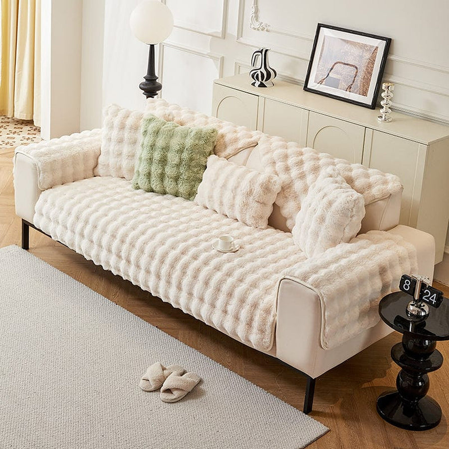 Non-Slip Sofa Cover – Velvet Brick – Ivory Cream