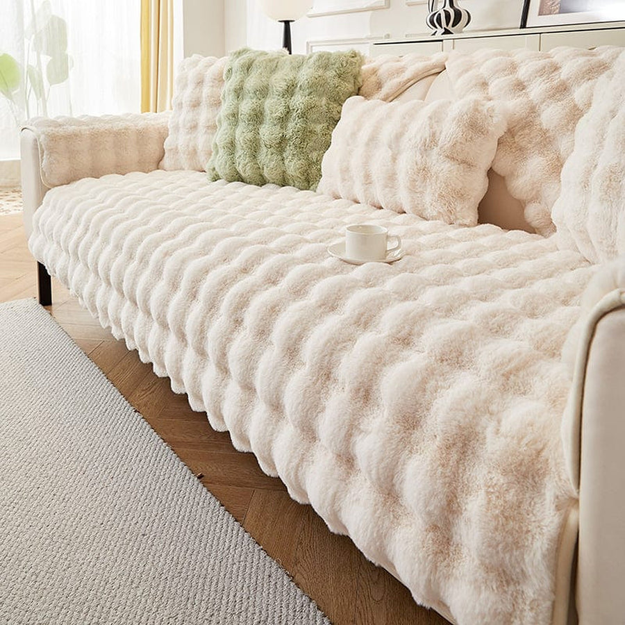 Non-Slip Sofa Cover – Velvet Brick – Ivory Cream
