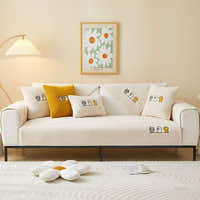 Non-Slip Sofa Cover – Floral Embroidered – Ivory Cream