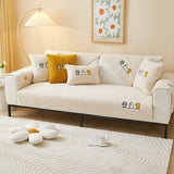 Non-Slip Sofa Cover – Floral Embroidered – Ivory Cream