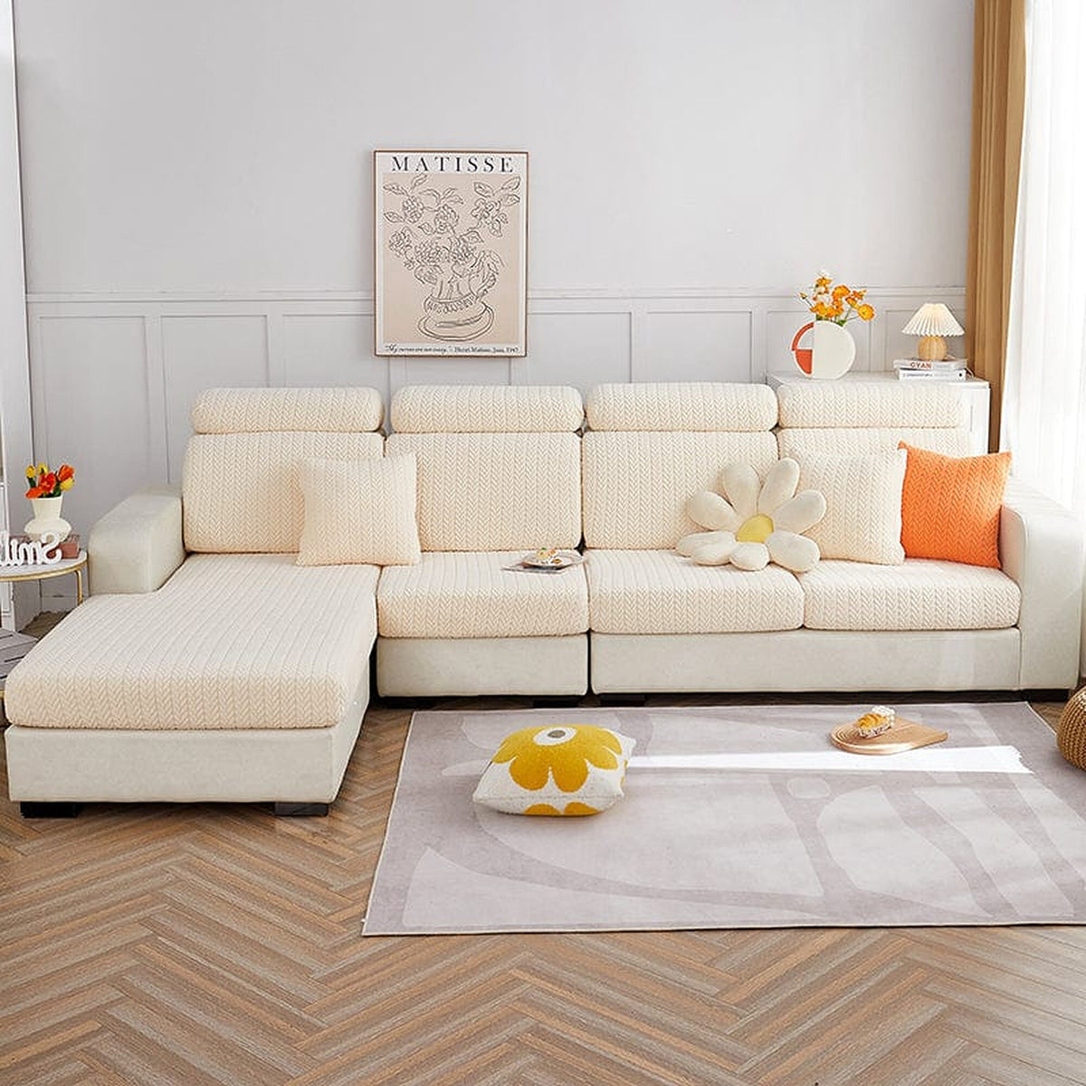 Sofa Cushion Cover – Corduroy Knit – Ivory Cream