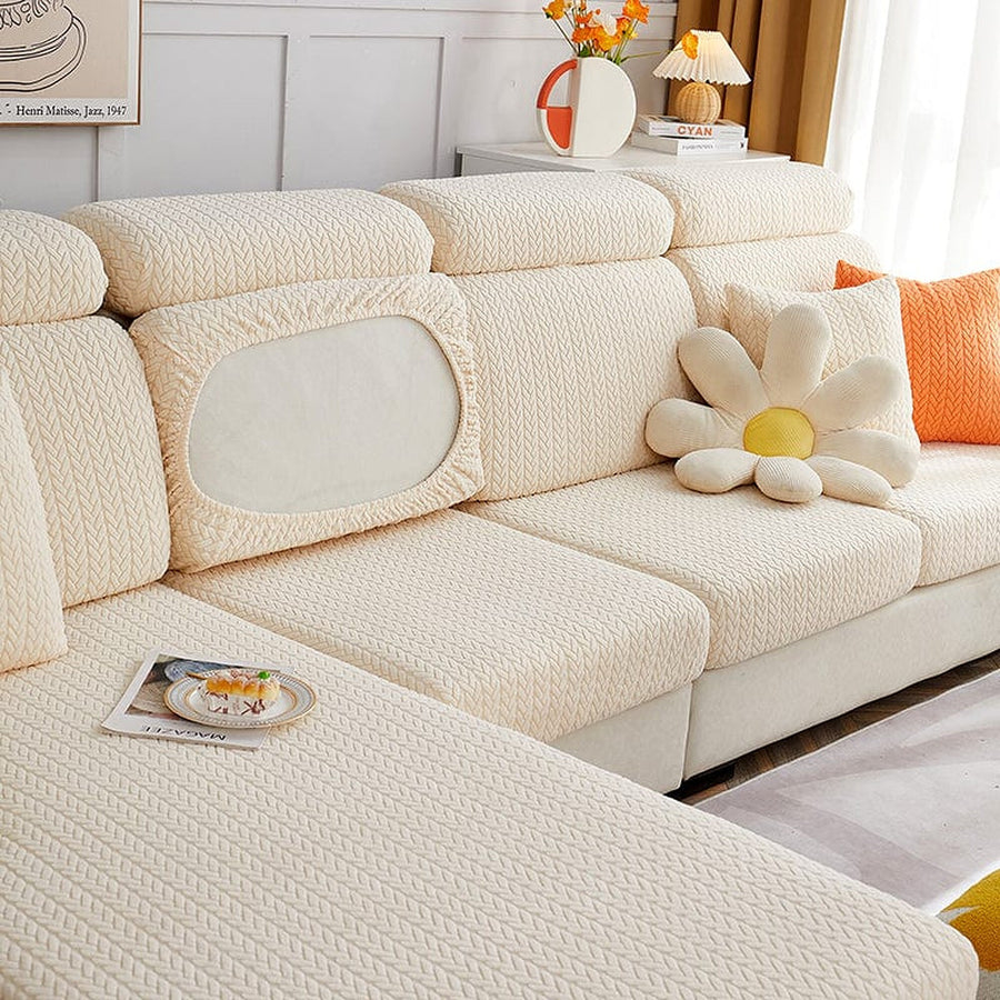 Sofa Cushion Cover – Corduroy Knit – Ivory Cream