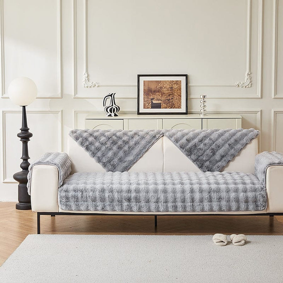 Non-Slip Sofa Cover – Velvet Quilted – Pearl Grey