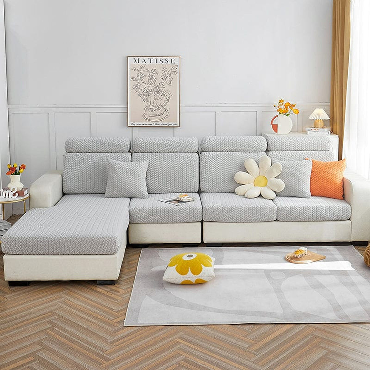 Sofa Cushion Cover – Corduroy Knit – Pearl Grey