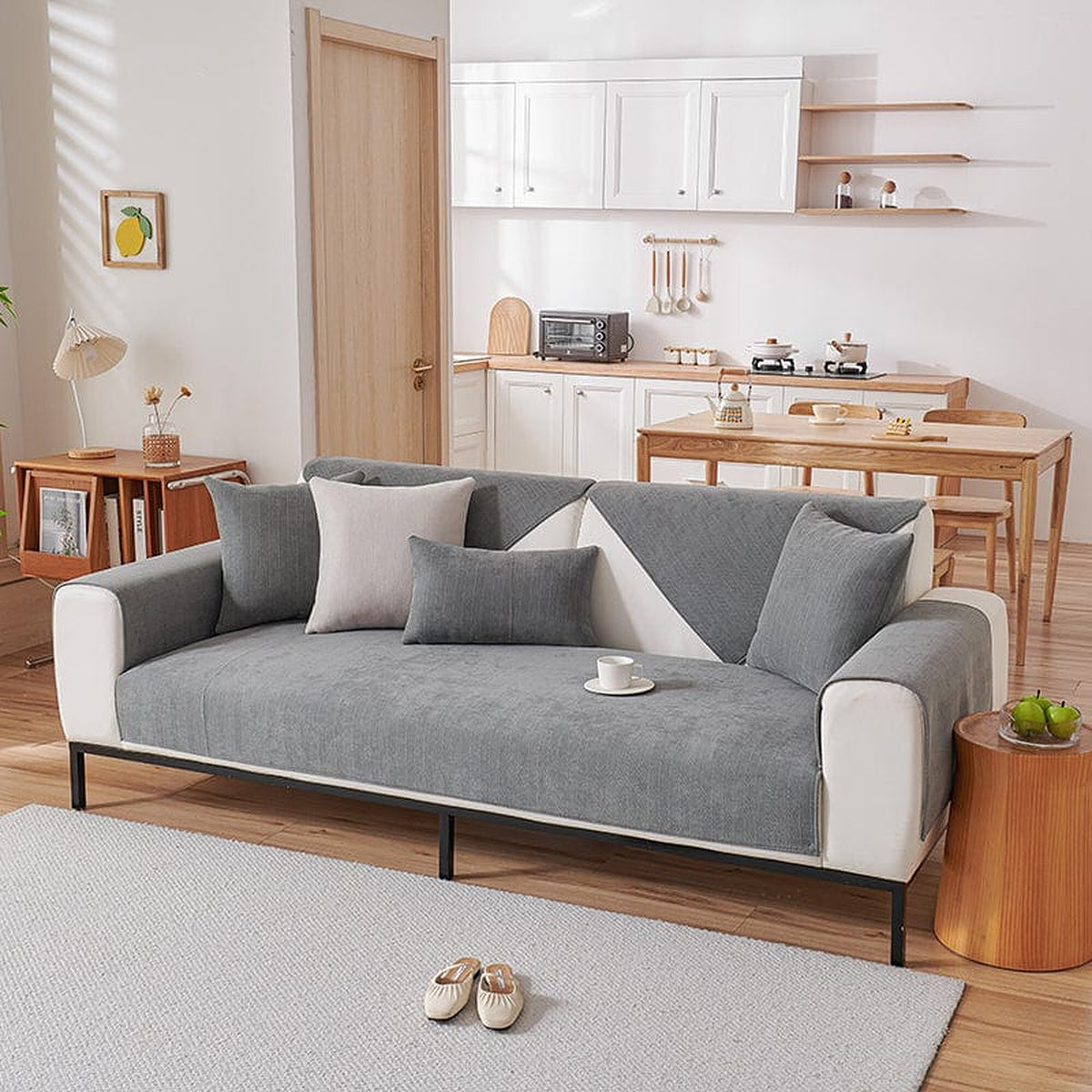 Non-Slip Sofa Cover – Plain Stretch – Pearl Grey