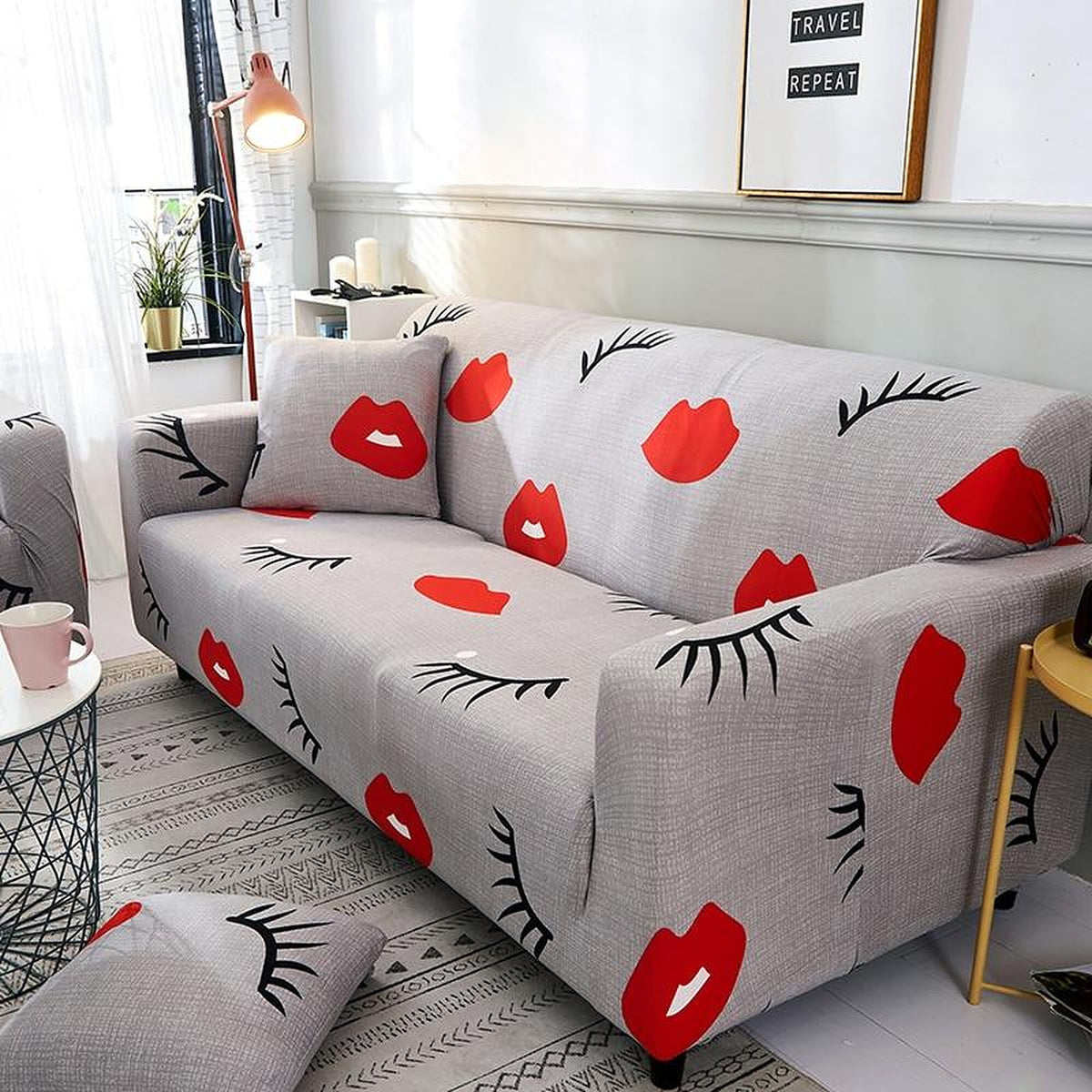 Sofa Cover – Pop Art Lips – Pearl Grey