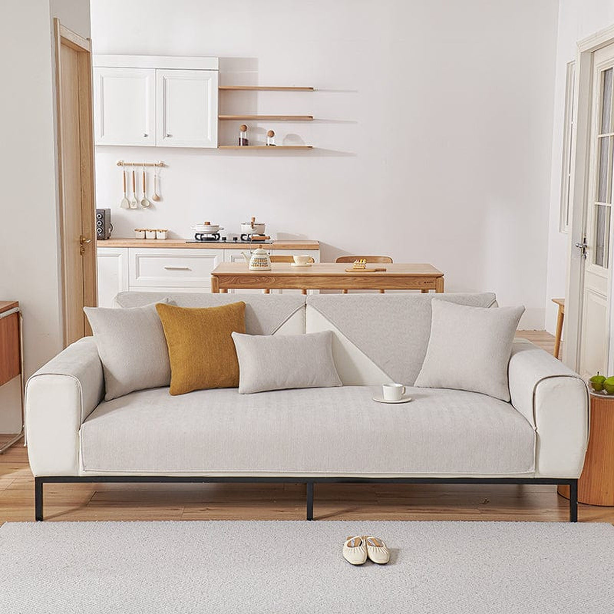 Non-Slip Sofa Cover – Plain Stretch – Pearl White