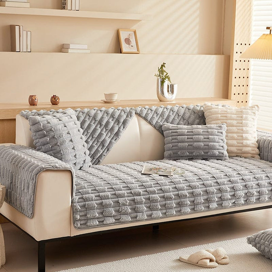 Non-Slip Sofa Cover – Velvet Brick – Pearl Grey