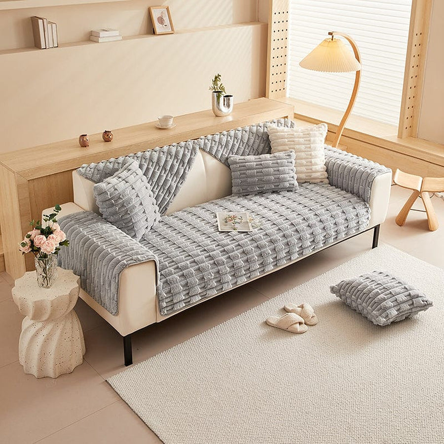 Non-Slip Sofa Cover – Velvet Brick – Pearl Grey