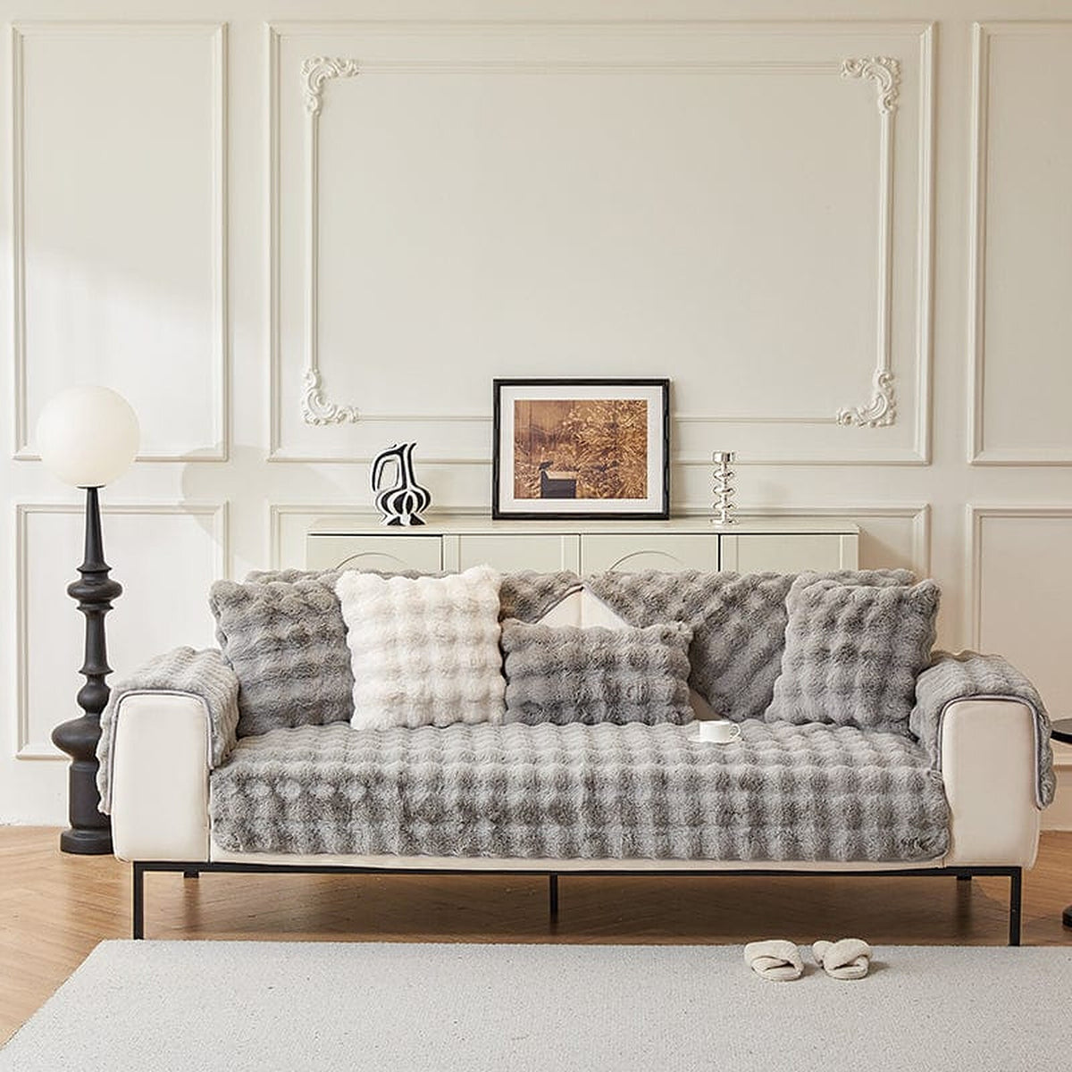 Non-Slip Sofa Cover – Velvet Bubble – Pearl Grey