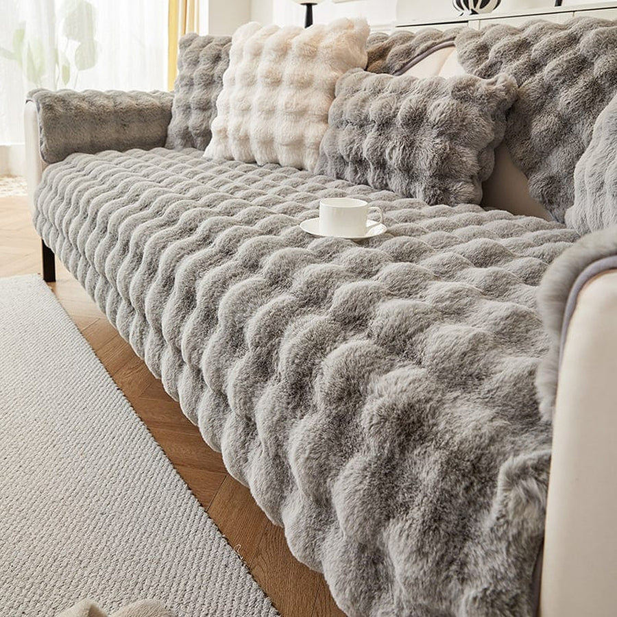 Non-Slip Sofa Cover – Velvet Bubble – Pearl Grey
