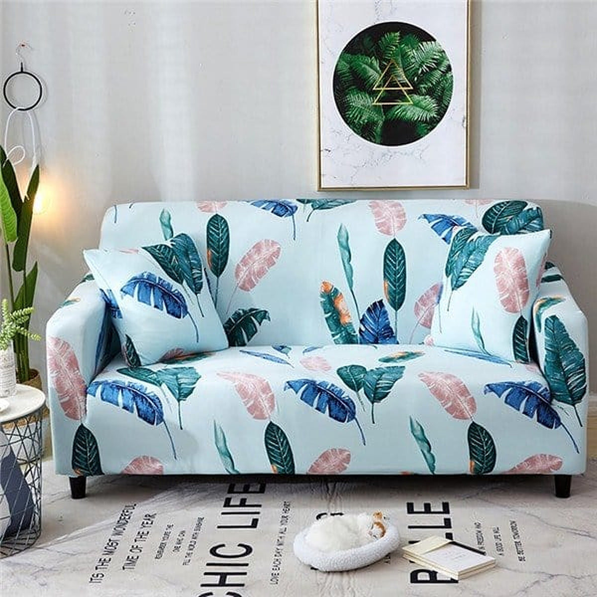 Sofa Cover – Tropical Floral – Sky Mist