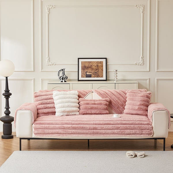 Non-Slip Sofa Cover – Velvet Ribbed – Soft Blush