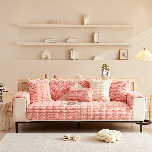 Non-Slip Sofa Cover – Quilted Brick – Soft Blush