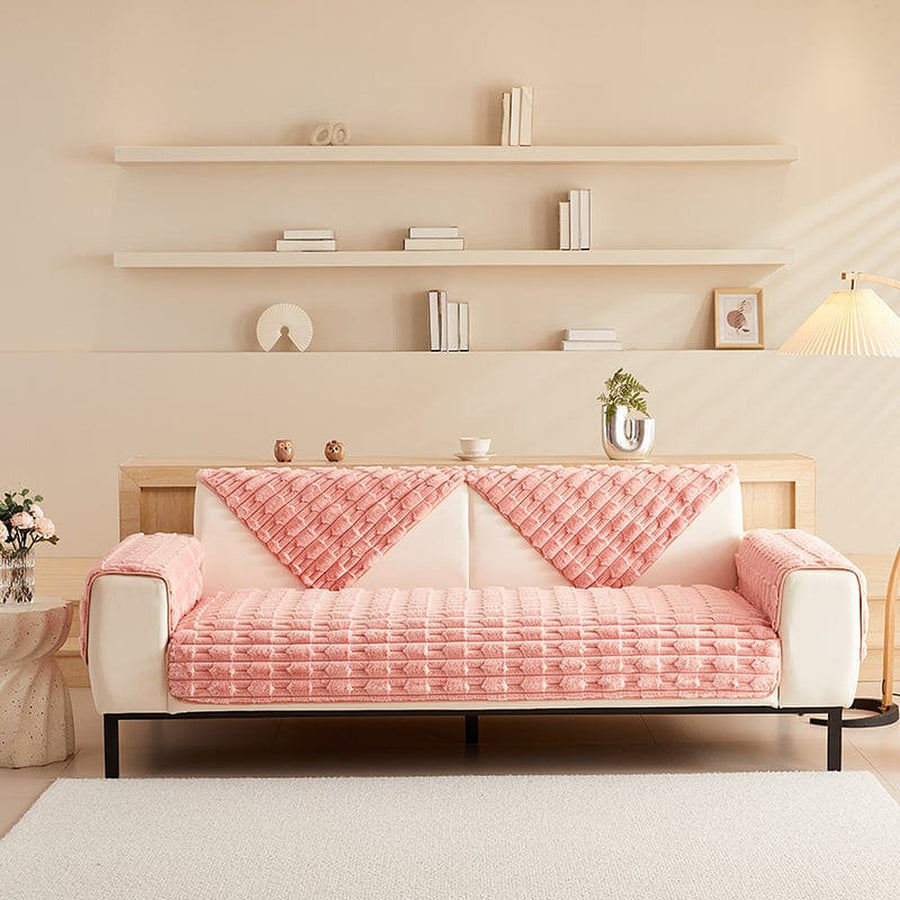Non-Slip Sofa Cover – Quilted Brick – Soft Blush