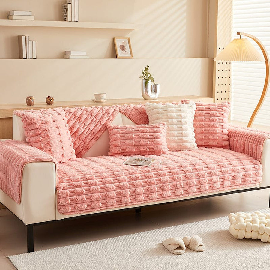 Non-Slip Sofa Cover – Quilted Brick – Soft Blush