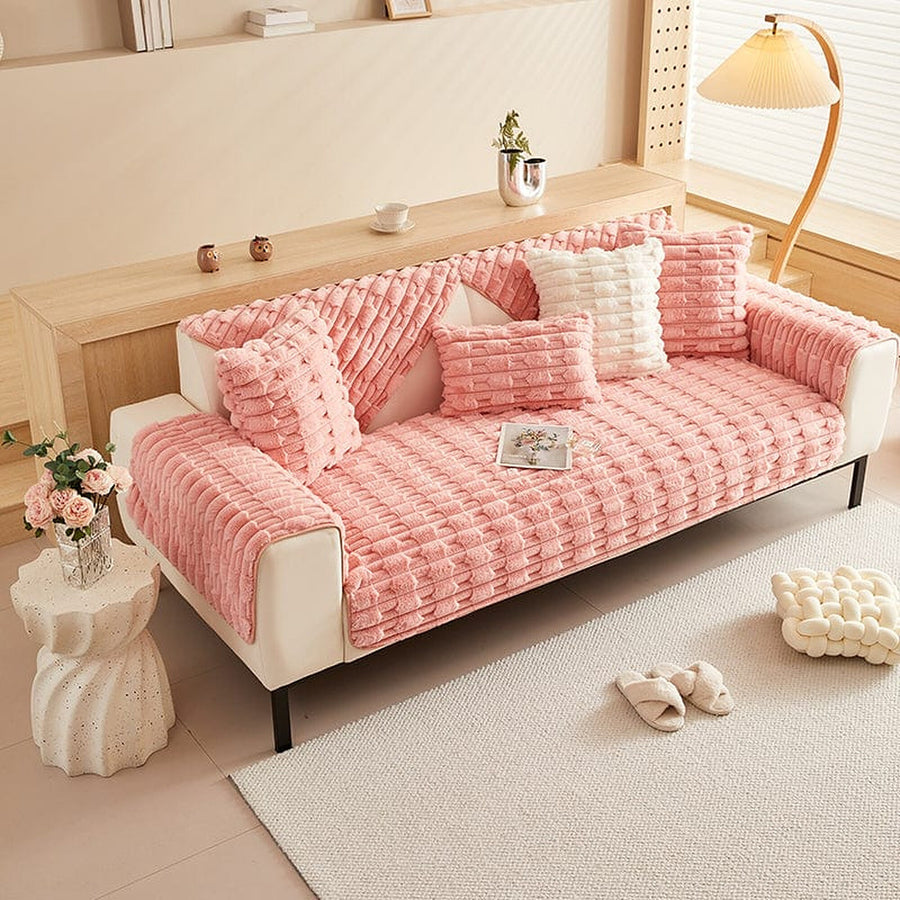 Non-Slip Sofa Cover – Quilted Brick – Soft Blush
