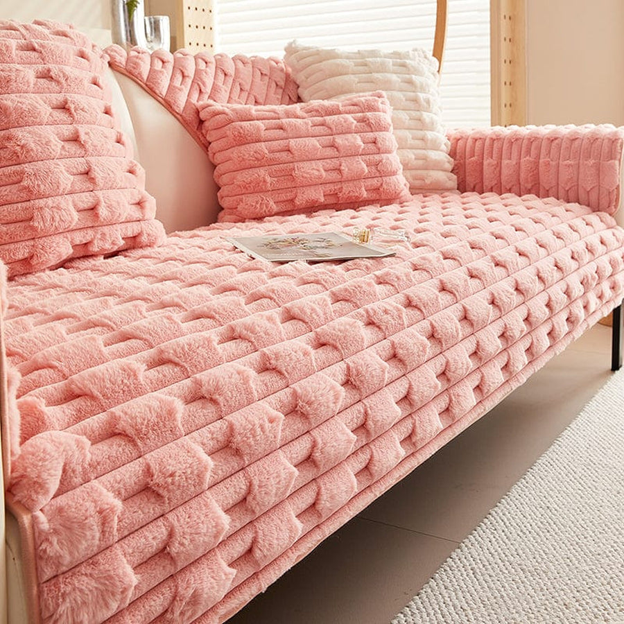 Non-Slip Sofa Cover – Quilted Brick – Soft Blush