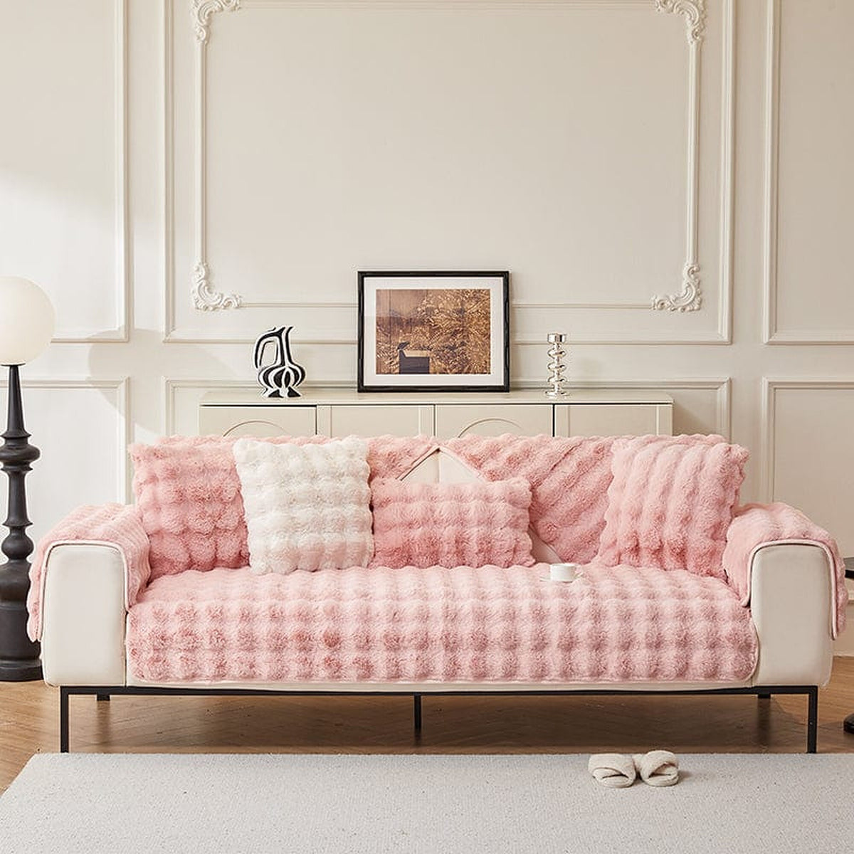Non-Slip Sofa Cover – Velvet Bubble – Soft Blush