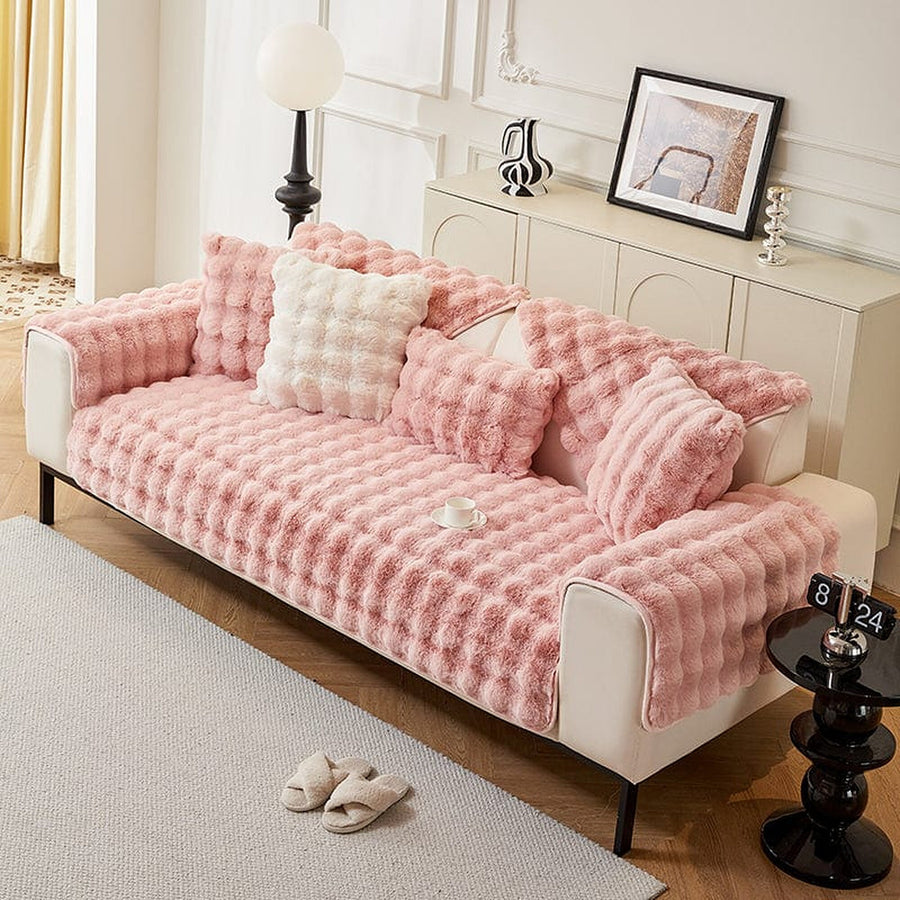 Non-Slip Sofa Cover – Velvet Bubble – Soft Blush