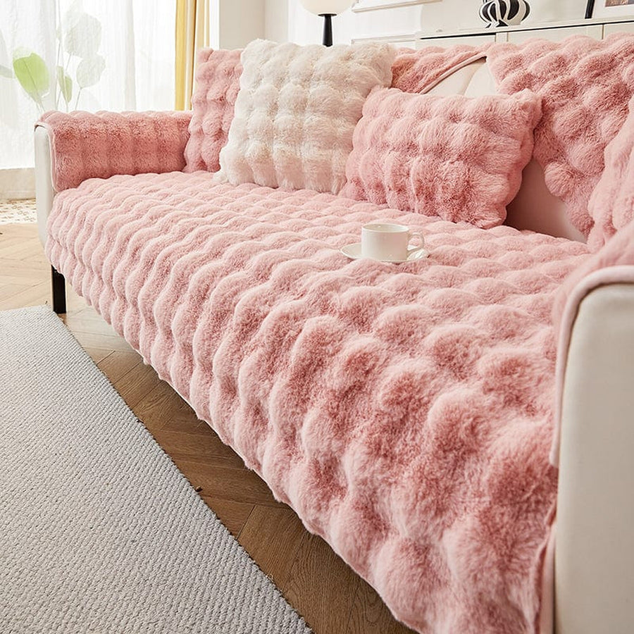 Non-Slip Sofa Cover – Velvet Bubble – Soft Blush