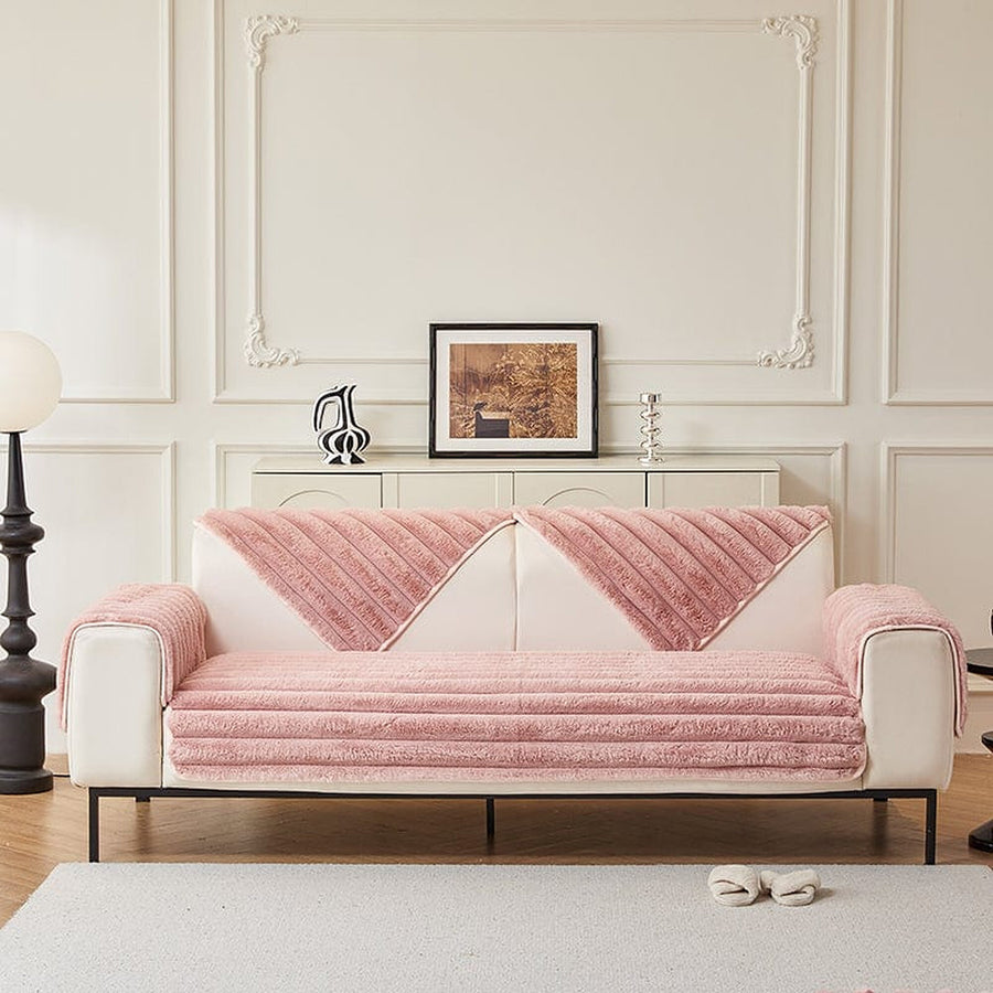 Non-Slip Sofa Cover – Velvet Ribbed – Soft Blush