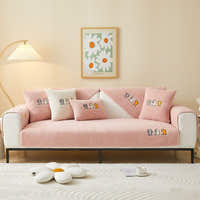 Non-Slip Sofa Cover – Embroidered Print – Soft Blush