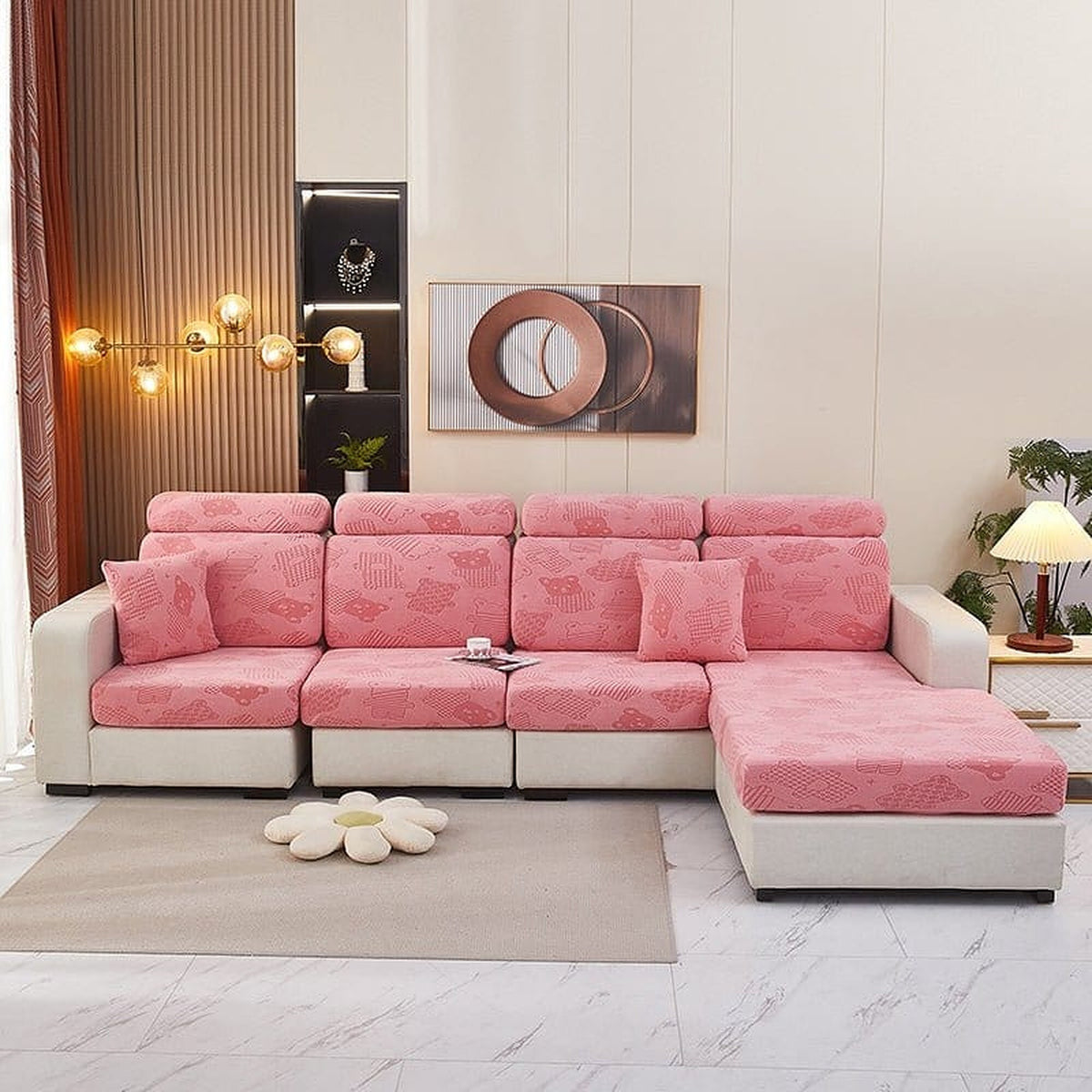 Sofa Cushion Cover – Embossed Floral – Soft Blush