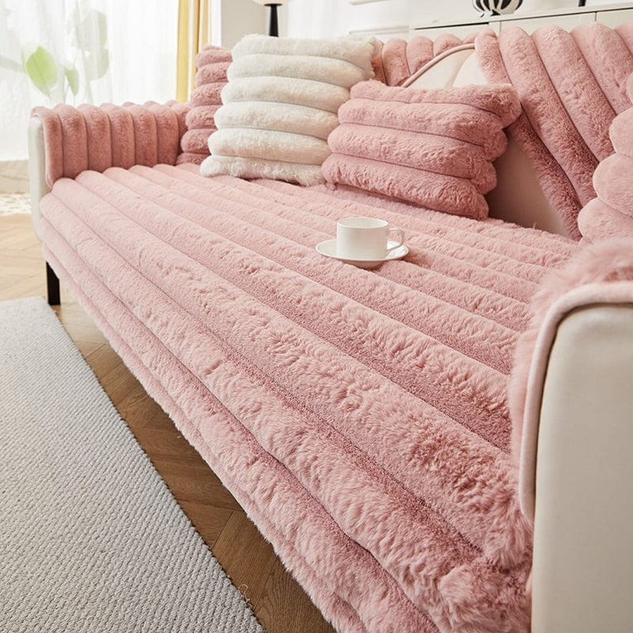 Non-Slip Sofa Cover – Velvet Ribbed – Soft Blush