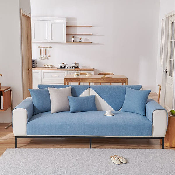 Non-Slip Sofa Cover – Plain Stretch – Stormy Blue