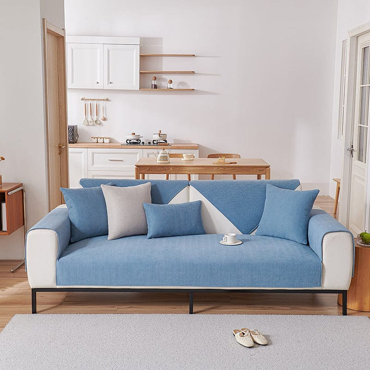 Non-Slip Sofa Cover – Plain Stretch – Stormy Blue