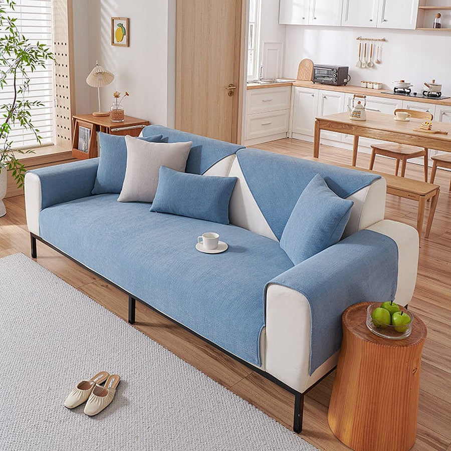 Non-Slip Sofa Cover – Plain Stretch – Stormy Blue