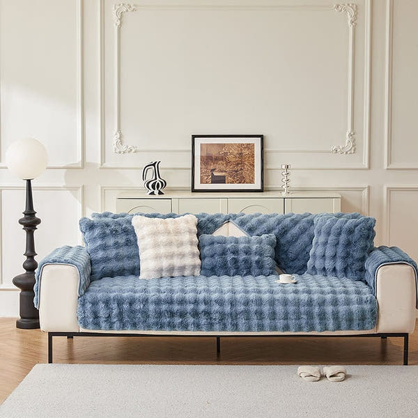 Non-Slip Sofa Cover – Velvet Bubble – Stormy Blue