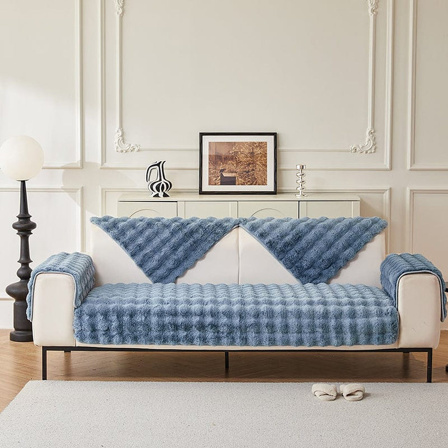 Non-Slip Sofa Cover – Velvet Bubble – Stormy Blue