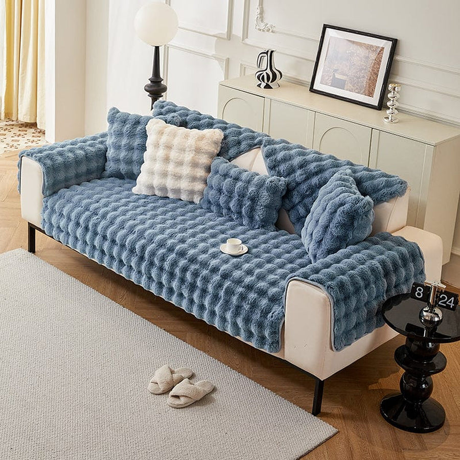 Non-Slip Sofa Cover – Velvet Bubble – Stormy Blue