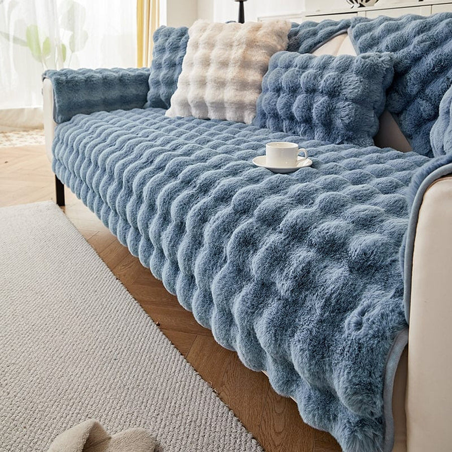 Non-Slip Sofa Cover – Velvet Bubble – Stormy Blue