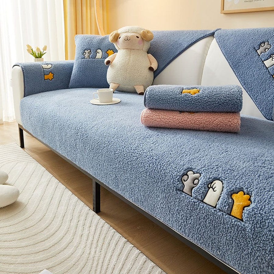 Non-Slip Sofa Cover – Embroidered Print – Stormy Blue