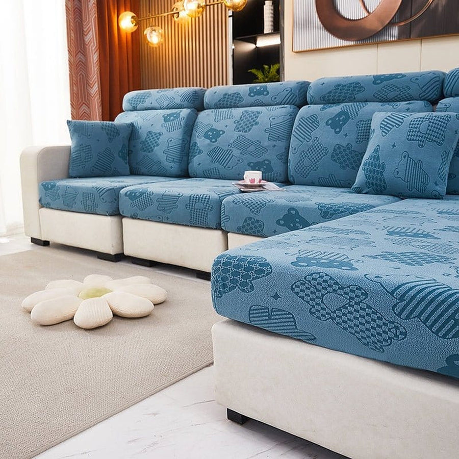 Sofa Cushion Cover – Embossed Floral – Stormy Blue