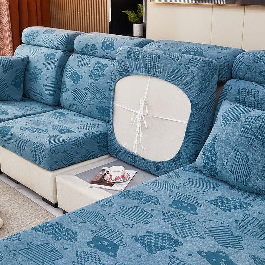 Sofa Cushion Cover – Embossed Floral – Stormy Blue