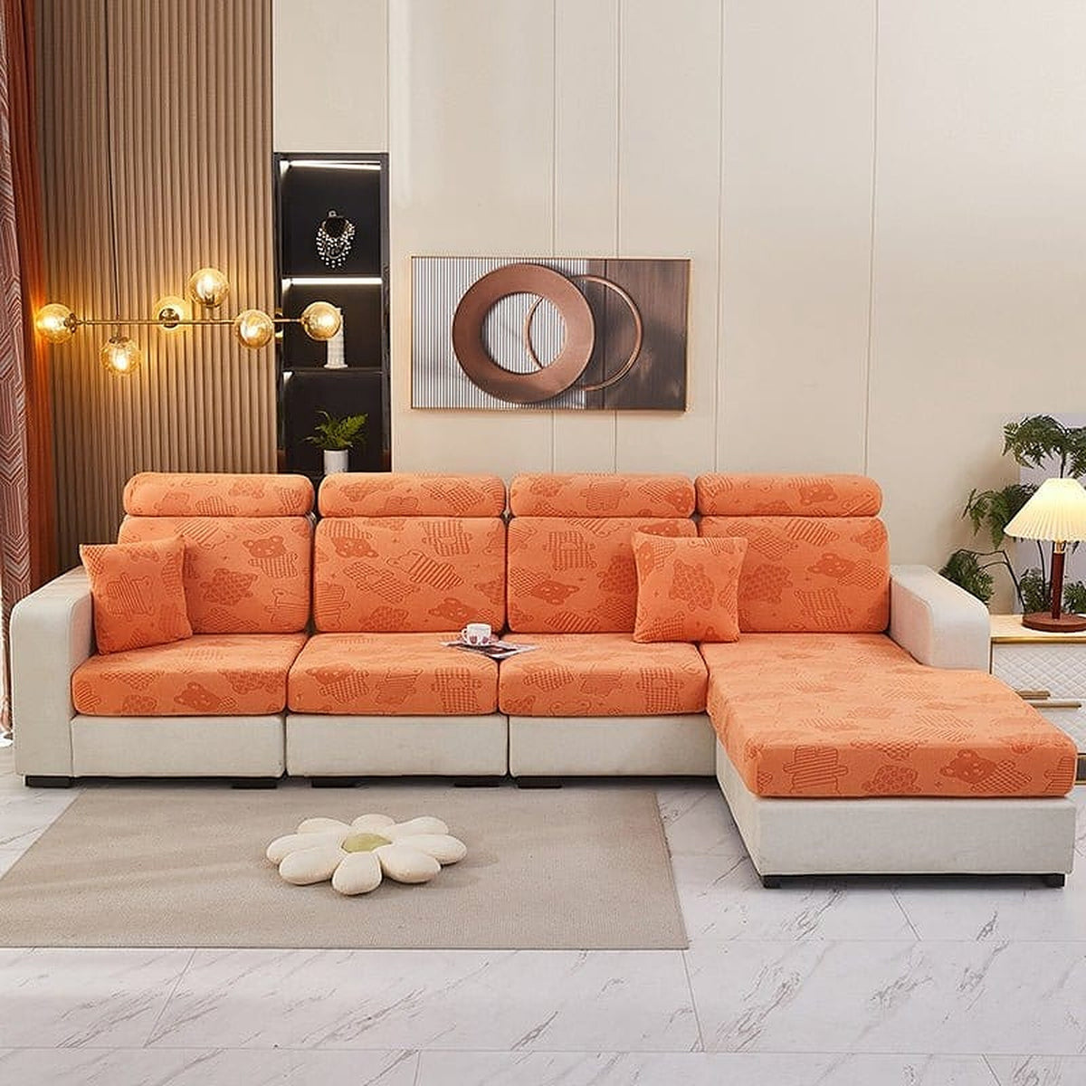 Sofa Cushion Cover – Embossed Floral – Terracotta