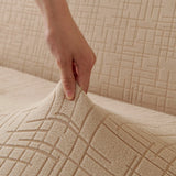 Boucle-Style Sand Quilted Waffle sofa cover shown across the seat and backrest of a two-seater, view 5