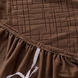 Brown Quilted Waffle sofa cover, woven texture in close-up, view 2